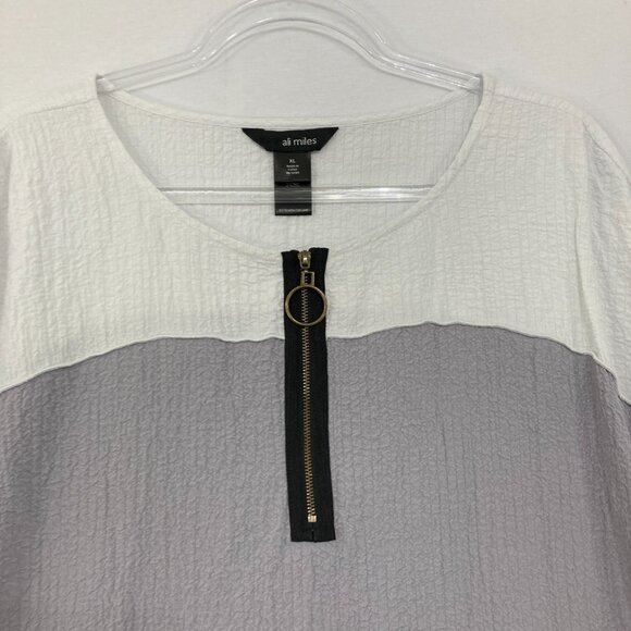 Ali Miles size XL Black Gray Color-Block Quarter Zip 3/4 Sleeve Tunic Top Artsy - Picture 5 of 9